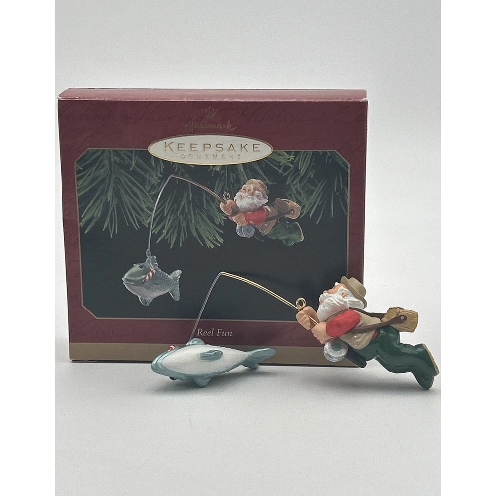 HALLMARK KEEPSAKE ORNAMENT Reel Fun 1999 Santa Fishing - Picture 7 of 8